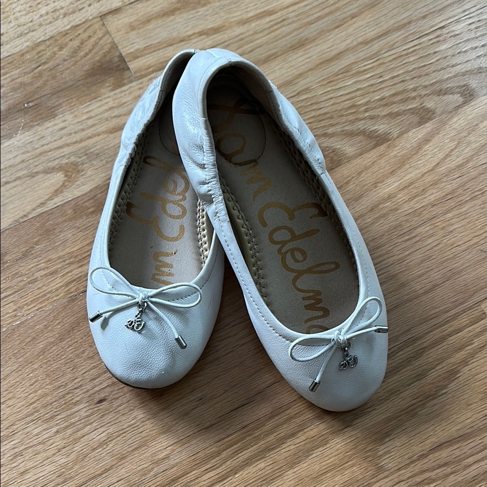 Sam Edelman Felicia Mini Leather White Ballet Flats with Bow Detail